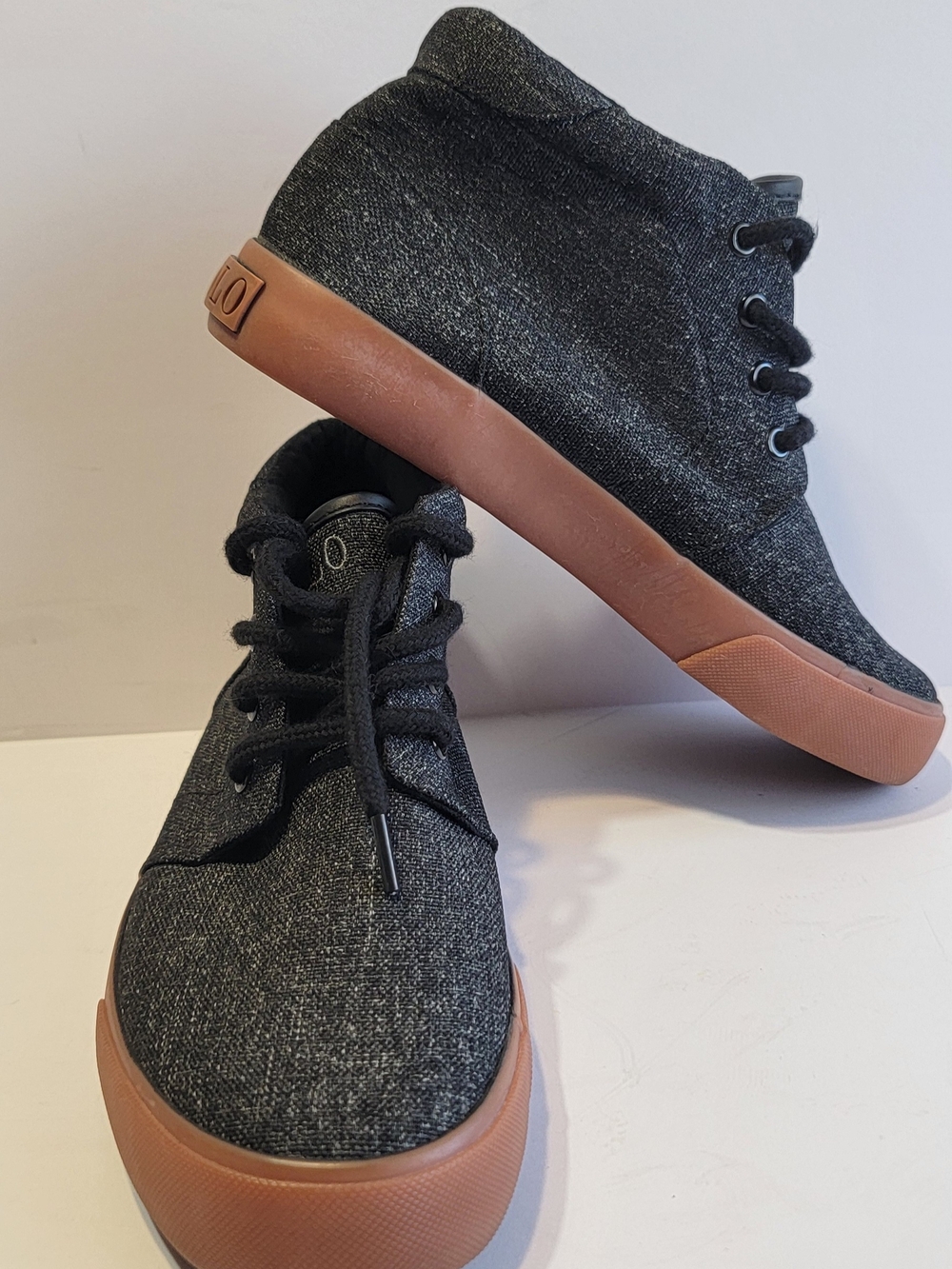 Polo by Ralph Lauren Black Knit High-Top Kids Sneakers with Brown Gum Sole